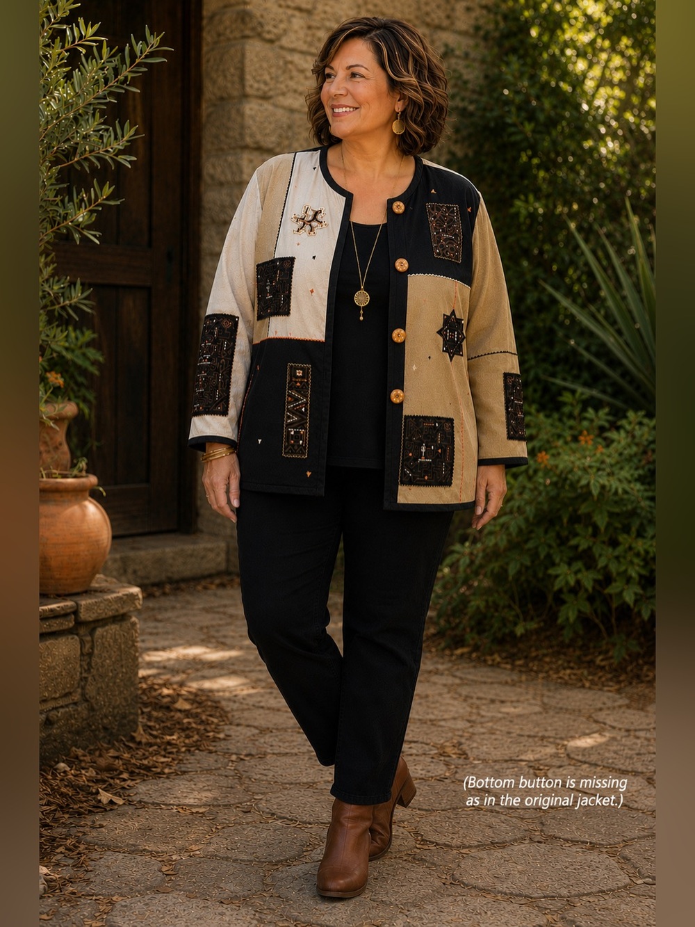 Alex Kim Women's Patchwork Button-Front Jacket in Black & Beige